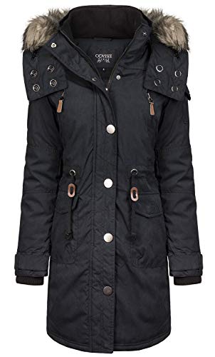 ODYSSEE Damen Winter Mantel Jacke mit Abnehmbarer Kapuze, Größe:XL, Farbe:schwarz von ODYSSEE