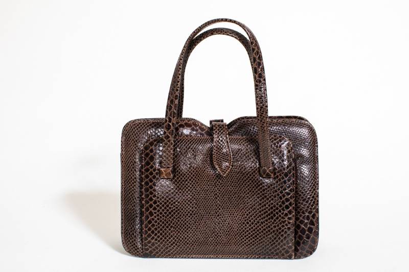 Vintage Geprägte Leder Handtasche 1970S Braune Henkeltasche von ODanubeVintage