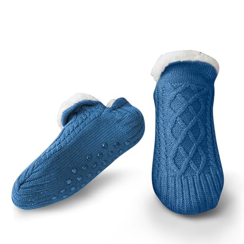 OEAK Bodensocken Damen Stoppersocken warme Hüttensocken kuschelsocken mit noppen Thermosocken Sockenschuhe Wintersocken flauschig Stricksocken rutschfest,Blau,M (40-42 EU) von OEAK