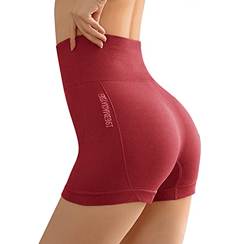 OEAK Damen Miederhose Hohe Taille Bauchweg Unterhosen Nahtlos Figurformender Miederpants mit Bein Blickdicht Yoga Shorts Kurze Sporthose,Weinrot,M-L von OEAK