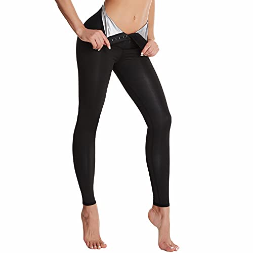 OEAK Damen Neopren Schwitzhose Zum Abnehmen Sauna Effekt Sporthose Gewichtsverlust Hose Hohe Taile Leggings Body Shaper Lang oder Capri Hosen（Schnallen -Schwarz Lang，EU S/Tag M von OEAK