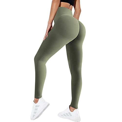 OEAK Damen Scrunch Butt Sport Leggings High Waist Push Up Boom Booty Leggings Bachkontrolle Blickdicht Sporthose Nahtlos Gym Yogahosen,Armeegrün,M von OEAK