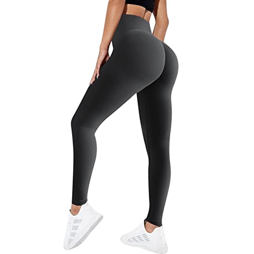 OEAK Damen Scrunch Butt Sport Leggings High Waist Push Up Boom Booty Leggings Bachkontrolle Blickdicht Sporthose Nahtlos Gym Yogahosen,Dunkelgrau,M von OEAK