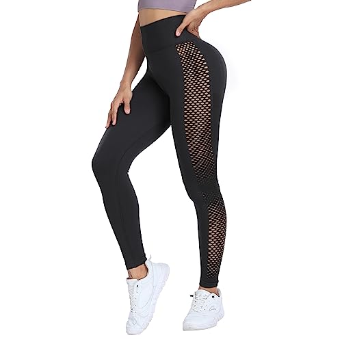 OEAK Damen Scrunch Butt Sport Leggings High Waist Push Up Boom Booty Sportleggings Mesh Atmungsaktiv Sporthose Nahtlos Gym Yogahosen,Schwarz von OEAK