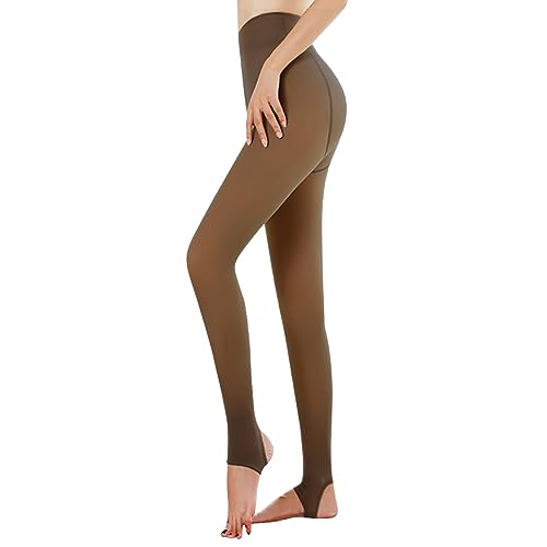 OEAK Damen Thermo Strumpfhosen Leggings mit Gefüttert Blickdicht Thermoleggings Elastische Plüschstrümpfe Warme Fleece Winterleggings,Kaffee,S/M,220g für 5~20℃ von OEAK