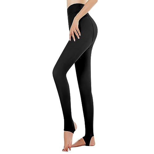 OEAK Damen Thermo Strumpfhosen Leggings mit Gefüttert Blickdicht Thermoleggings Elastische Plüschstrümpfe Warme Fleece Winterleggings,pures Schwarz,S/M,200g für 5~20℃ von OEAK