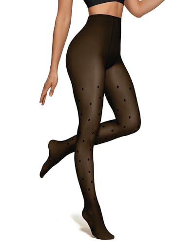 OEAK Damen Thermo Strumpfhosen Leggings mit Gefüttert Blickdicht Thermoleggings Elastische Plüschstrümpfe Warm Winterleggings,Polka Dots,S/M,80g(Kein Fleecefutter) von OEAK