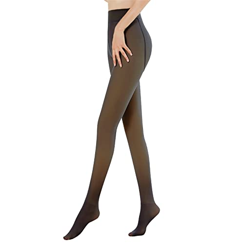 OEAK Damen Thermo Strumpfhosen Leggings mit Gefüttert Blickdicht Thermoleggings Elastische Plüschstrümpfe Warm Winterleggings,Schwarz Durchsichtig,L/XL,300g(Dick Fleecefutter) von OEAK