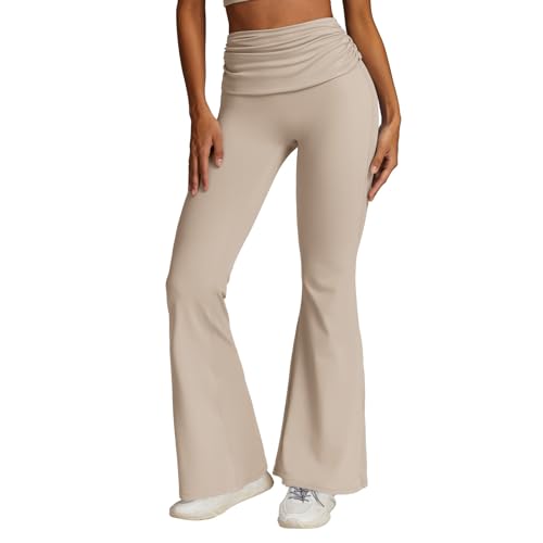 OEAK Damen Yogahose Bootcut Schlaghose High Waist Sporthose Freizeithose Blickdicht Flare Leggings Gym Workout Jogging Trainingshose Jazzpants,Aprikose,S von OEAK