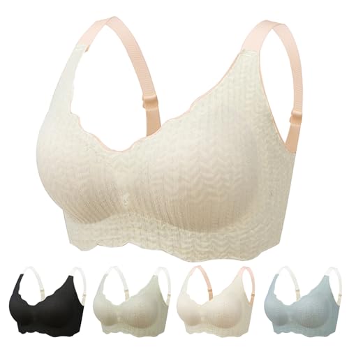 OEAK Elrosoy Jelly Gel Shaping BH Damen Komfort BH ohne Bügel Push Up Nahtlos Spitzen Bra Ultrakomfortabler Tshirt Schlaf BH Gepolstert Bustier Tops,Beige,XS von OEAK