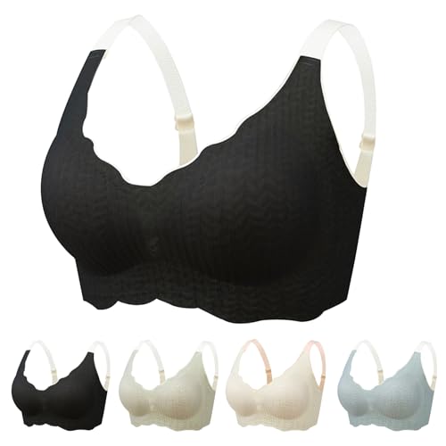 OEAK Elrosoy Jelly Gel Shaping BH Damen Komfort BH ohne Bügel Push Up Nahtlos Spitzen Bra Ultrakomfortabler Tshirt Schlaf BH Gepolstert Bustier Tops,Schwarz,L von OEAK