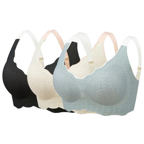 OEAK Elrosoy Jelly Gel Shaping BH Damen Komfort BH ohne Bügel Push Up Nahtlos Spitzen Bra Ultrakomfortabler Tshirt Schlaf BH Gepolstert Bustier Tops,3PCS-Schwarz+Beige+Hellblau,S von OEAK