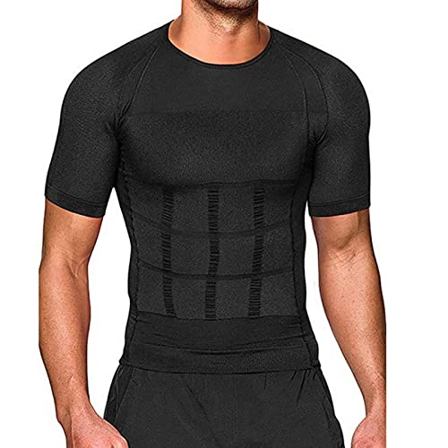 OEAK Herren Kompressionsshirt Bauchweg Body Shaper Figurformendes Unterhemd Sportshirt Atmungsaktiv Trainingsshirt Schnelltrocknende Shapewear,Kurzarm-Schwarz,M von OEAK