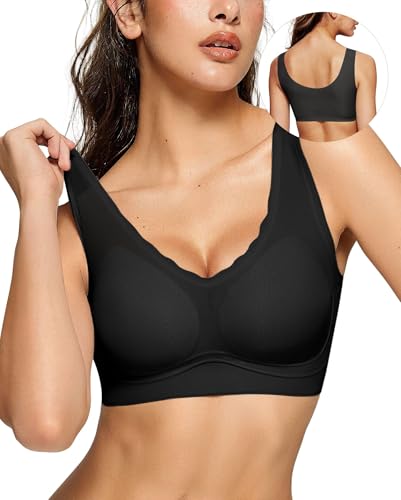 OEAK Nahtloser BH Damen Ohne Bügel V-Ausschnitt Push Up Bustier Bügelloser Gepolstert Buttrig Glatt Bralette Seamless Bra Tshirt BH Soft Schlaf BH,Schwarz,L OEAK Nahtloser BH Damen Ohne Bügel V-Ausschnitt Push Up Bustier Bügelloser Gepolstert Buttrig Glatt Bralette Seamless Bra Tshirt BH Soft Schlaf BH,Schwarz,L von OEAK