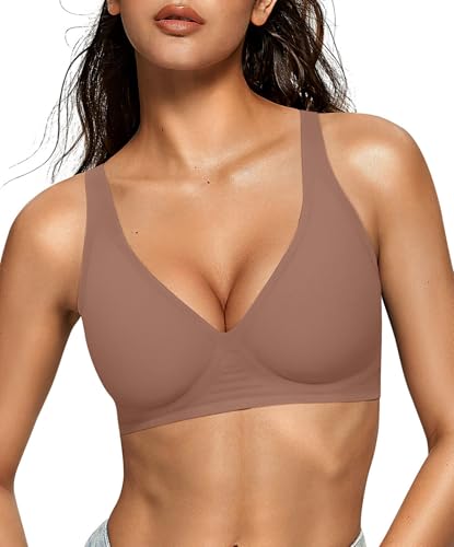 OEAK Nahtloser BH Damen Ohne Bügel tiefem V-Ausschnitt Bra Seamless Push Up Gepolstert Bügelloser Bustier Bequemer Tshirt BH Soft Schlaf BH,Kaffee,M OEAK Nahtloser BH Damen Ohne Bügel tiefem V-Ausschnitt Bra Seamless Push Up Gepolstert Bügelloser Bustier Bequemer Tshirt BH Soft Schlaf BH,Kaffee,M von OEAK