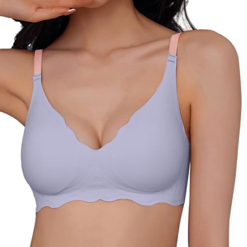 OEAK Nahtloser BH Damen ohne Bügel V-Ausschnitt Bralette Ultrakomfortabler Tshirt Schlaf BH Soft Bra Push Up Gepolstert Bügelloser Bustier,Hellblau,XL von OEAK