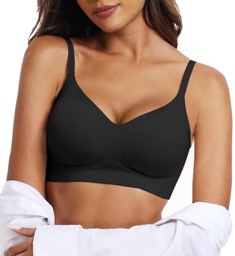 OEAK Nahtloser BH Damen V-Ausschnitt Zero Feel Bralette Ultrakomfortabler Tshirt Soft Schlaf Push Up Gepolstert Bügelloser Bustier, Schwarz, XXL OEAK Nahtloser BH Damen V-Ausschnitt Zero Feel Bralette Ultrakomfortabler Tshirt Soft Schlaf Push Up Gepolstert Bügelloser Bustier, Schwarz, XXL von OEAK