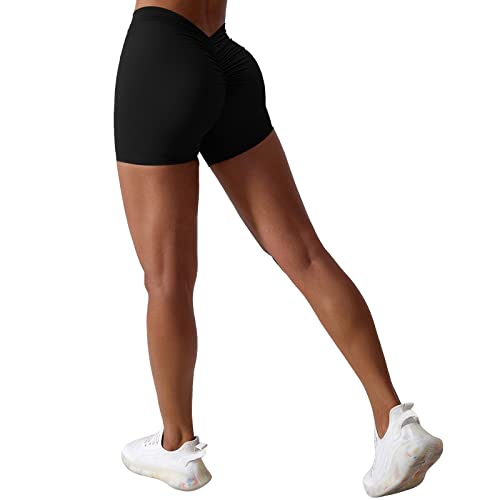 OEAK Scrunch Butt Sportshorts Damen Gym Shorts V Rücken High Waist Push Up Kurz Leggings Sporthose Nahtlos Boom Booty Tights Workout Radlerhose,Schwarz,L von OEAK