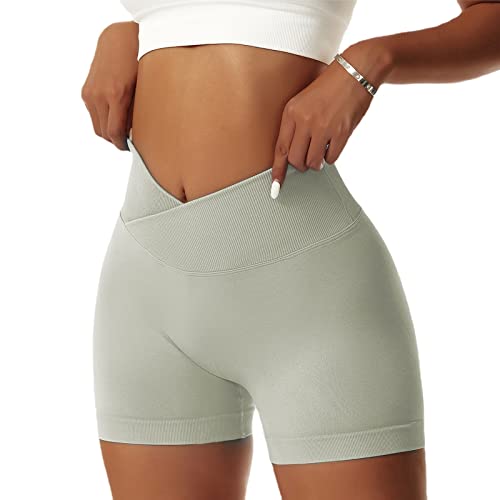 OEAK Scrunch Butt Sportshorts Damen Workout Radlerhose V Cross High Waist Push Up Kurz Sporthosen Nahtlos Booty Tights Fitness Gym Shorts,1PC-Hellgrün,M von OEAK