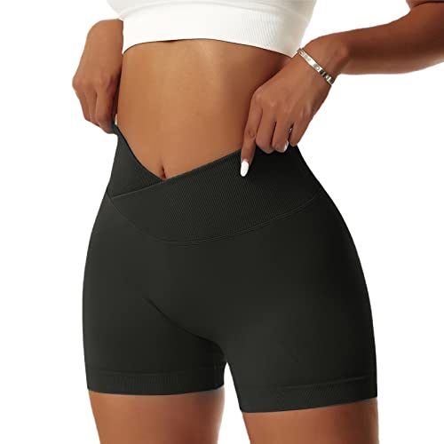 OEAK Scrunch Butt Sportshorts Damen Workout Radlerhose V Cross High Waist Push Up Kurz Sporthosen Nahtlos Booty Tights Fitness Gym Shorts,1PC-Schwarz,M von OEAK