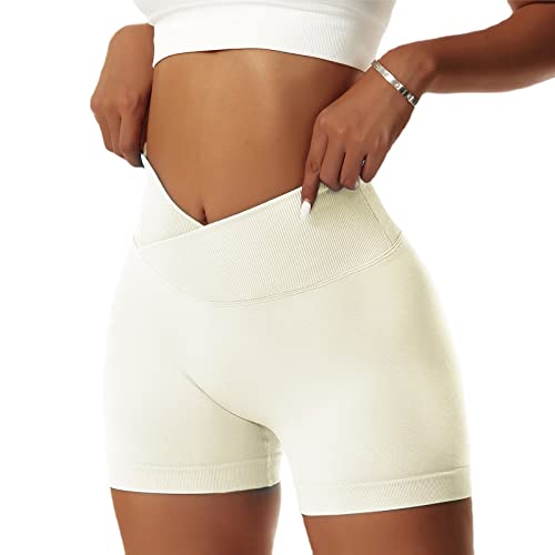 OEAK Scrunch Butt Sportshorts Damen Workout Radlerhose V Cross High Waist Push Up Kurz Sporthosen Nahtlos Booty Tights Fitness Gym Shorts,1PC-Weiß,S von OEAK