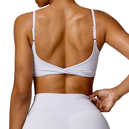 OEAK Sport BH Rückenfrei Damen Crossback Bra Twisted V-Ausschnitt Push Up Crop Top Gepolstert Bustier Ohne Bügel für Yoga Gym Fitness,Helllila,M von OEAK