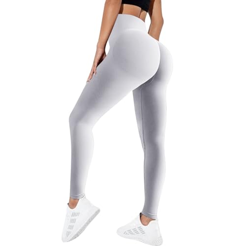 OEAK Sport Leggings Damen Scrunch Butt Yogahose Hohe Taille Fitnesshose Blickdicht Sporthosen Nahtlos Booty Push up Leggings für Gym Yoga Fitness,Beige,M von OEAK