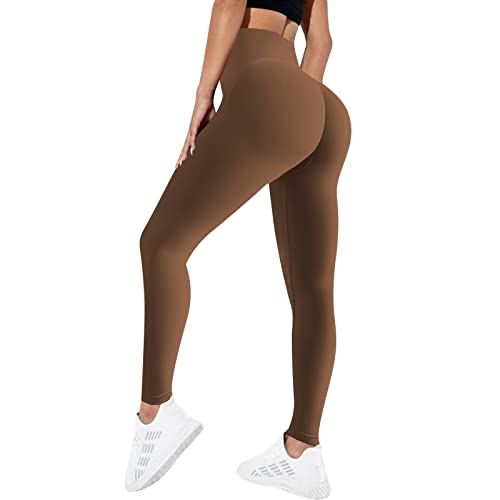 OEAK Sport Leggings Damen Scrunch Butt Yogahose Hohe Taille Fitnesshose Blickdicht Sporthosen Nahtlos Booty Push up Leggings für Gym Yoga Fitness,Kaffee,M von OEAK