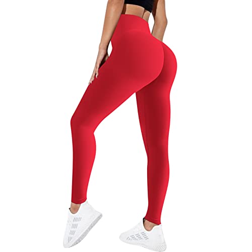 OEAK Sport Leggings Damen Scrunch Butt Yogahose Hohe Taille Fitnesshose Blickdicht Sporthosen Nahtlos Booty Push up Leggings für Gym Yoga Fitness,Rot,L von OEAK