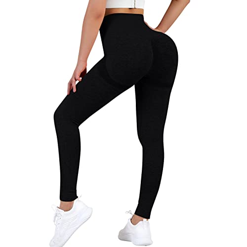 OEAK Sport Leggings Damen Scrunch Butt Yogahose Hohe Taille Fitnesshose Blickdicht Sporthosen Nahtlos Booty Push up Leggings für Gym Yoga Fitness,Schwarz,M von OEAK