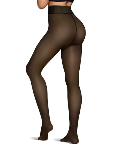 OEAK Thermo Strumpfhose Damen Gefütterte Winter Strumpfhosen mit Fleece Bauchweg Warme Gefälschte Durchscheinend Thermostrumpfhosen Pantyhose,Schwarz,300g,XXL von OEAK