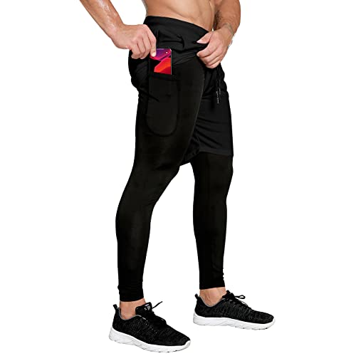 OEBLD Herren 2-in-1 Gym Pants Quick Dry Workout Running Shorts mit Kompressionshose, Schwarz, X-Groß OEBLD Herren 2-in-1 Gym Pants Quick Dry Workout Running Shorts mit Kompressionshose, Schwarz, X-Groß von OEBLD