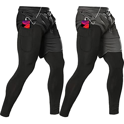 OEBLD Kompressionshose Herren 2-in-1 Laufhose Workout Hose für Herren Fitnessstudio Strumpfhose mit Handtuchschlaufe, Schwarz / Grau, X-Groß OEBLD Kompressionshose Herren 2-in-1 Laufhose Workout Hose für Herren Fitnessstudio Strumpfhose mit Handtuchschlaufe, Schwarz / Grau, X-Groß von OEBLD