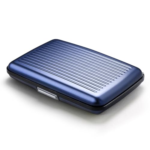 ÖGON -DESIGNS- Aluminium Kartenetui mit Metallverschluss, RFID-Schutz vor Betrug und Entmagnetisierung, Kompakte Geldbörse, Modell Smart Case Stockholm (Aluminium Navy Blue) von ÖGON -DESIGNS-