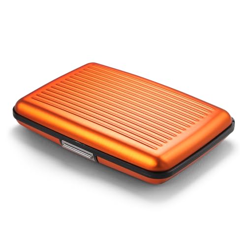 ÖGON -DESIGNS- Aluminium Kartenetui mit Metallverschluss, RFID-Schutz vor Betrug und Entmagnetisierung, Kompakte Geldbörse, Modell Smart Case Stockholm (Aluminium Orange) von ÖGON -DESIGNS-