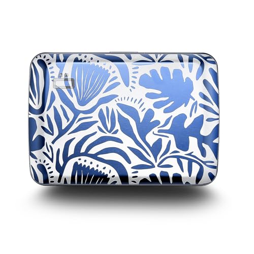 ÖGON -DESIGNS- Aluminium kartenetui mit metallverschluss, RFID Schutz vor betrug und entmagnetisierung, kompakte geldbörse, Modell Smart Case Oslo (Gravur Matisse) von ÖGON -DESIGNS-