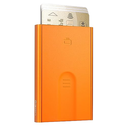 ÖGON -DESIGNS- Slider Kartenhalter aus Aluminium, rutschfest, automatisch, schmal, minimalistisch und originell, für Damen und Herren, Orange von ÖGON -DESIGNS-