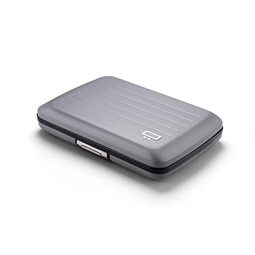 OGON Aluminium Geldbörse Smart Case V2 - Einfache Lagerung - Metallverschluss - Kartenetui mit RFID-Schutz - Bis zu 10 Karten und Banknoten (Matte Farbe Stone Grey) von ÖGON Smart Wallets