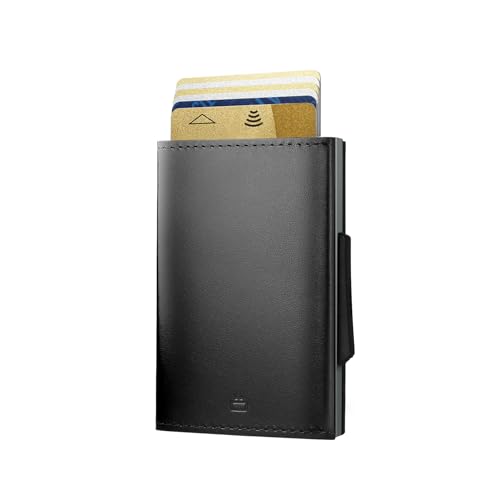 OGON Automatische Geldbörse aus Aluminium un Leder - Cascade Slim Wallet - RFID Blockierung - Bis zu 8 Karten und Banknoten (Platinium Black) von ÖGON -DESIGNS-