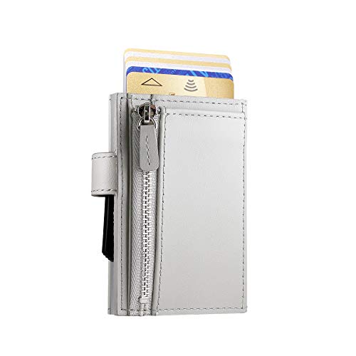 ÖGON -DESIGNS- Automatisches Portemonnaie aus Aluminium und Leder, mit münzfach, RFID Schutz gegen betrug und entmagnetisierung, kompaktes kartenetui, Modell Cascade for Coins von ÖGON -DESIGNS-