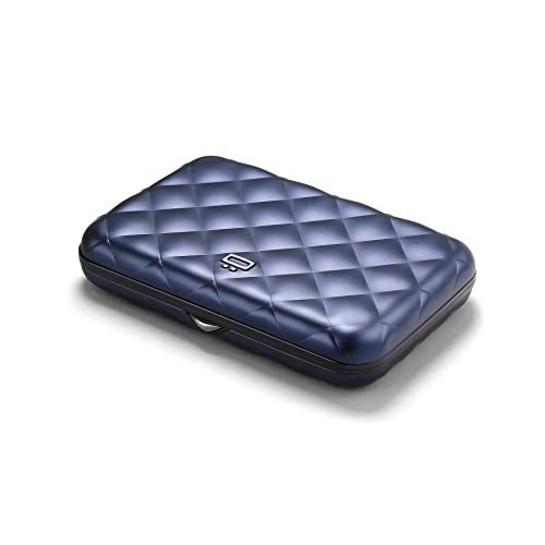 ÖGON -DESIGNS- Kartenetui für Frauen, aus festem Aluminium mit Stepp-Effekt, RFID Schutz vor Betrug und Entmagnetisierung, Kompakte Geldbörse, Modell Lady Case Helsinki (Marineblau) von ÖGON -DESIGNS-