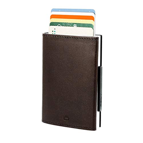 Ögon Smart Wallets - Cascade Wallet - RFID Protection : Protects Your Cards from Stealing - Up to 8 Cards + receits + Notes - Anodised Aluminium & Leather (Dark Brown) von ÖGON Smart Wallets
