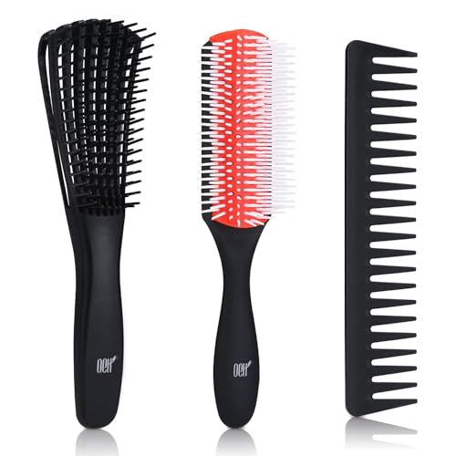 OEH Haarbürste, Entwirrungsbürste für Damen und Herren zum Entwirren, haarbürste ohne ziepen, zum Stylen von lockiges dickes langes glattes Haar (Rot) von OEH