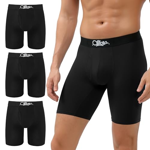 OEIOEI Bambus Boxershorts Herren Lang Schwarz Unterhosen Männer Atmungsaktive Unterwäsche 3 Pack (S,3 Klassisch Schwarz) von OEIOEI