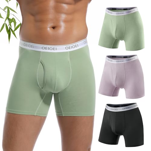 OEIOEI Bambus Boxershorts Herren Stretch Sport Unterhosen Männer Unterwäsche Mikrofaser 3er Pack (M, Grau/Grün/Hellviolett) von OEIOEI