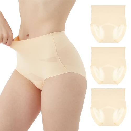 OEIOEI Bauchweg Slip Damen Hautfarbene Taillenslip Seamless Unterhosen Hohe Taille Miederslip 3er Pack (L, 3 Beige) von OEIOEI