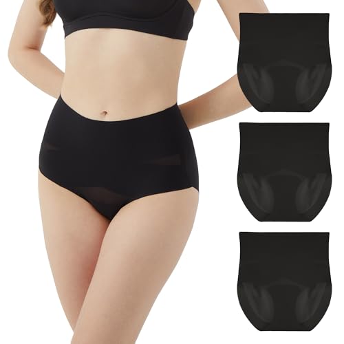 OEIOEI Bauchweg Unterhose Damen Schwarz Shapewear Bauch Weg Unterhosen Nahtlose Slips High Waist 3 Pack (L, 3 Schwarz) von OEIOEI