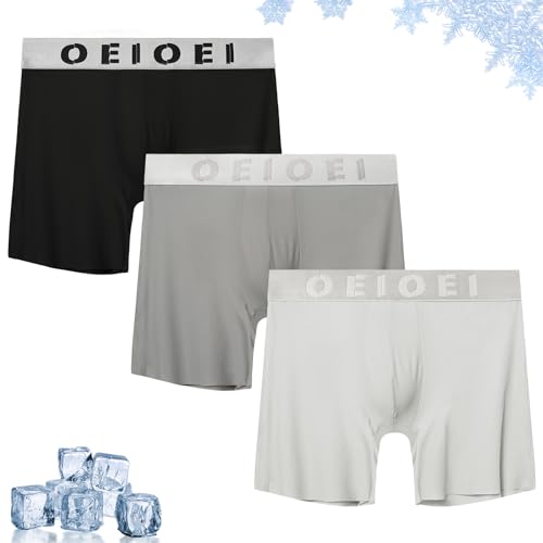 OEIOEI Boxershorts Herren Eisseide Sport Unterhosen Männer Microfaser Retroshorts Polyamid 3 Pack (M, Schwarz/Grau/Hellgrau) von OEIOEI