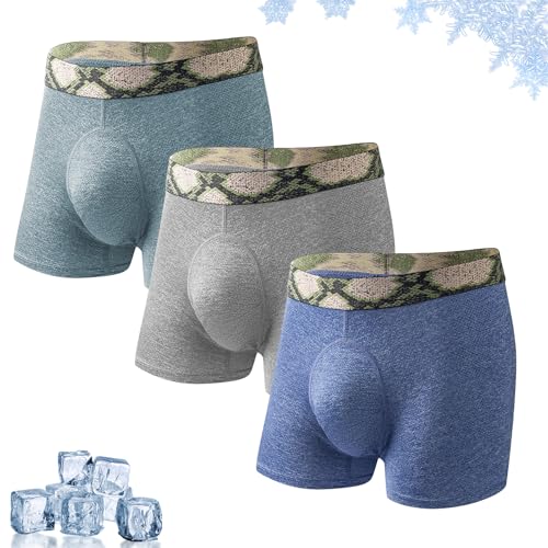 OEIOEI Boxershorts Herren Mesh Unterhosen Männer Nylon Polyester Retroshorts Atmungsaktiv 3er Pack (M, Blau/Seeblau/Grau) von OEIOEI