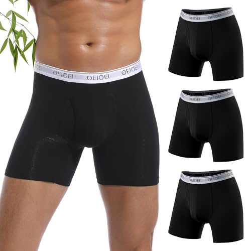 OEIOEI Boxershorts Herren Schwarz Bambus Unterhosen Männer Sport Unterwäsche Retroshorts 3er Pack (M, 3 Schwarz) von OEIOEI